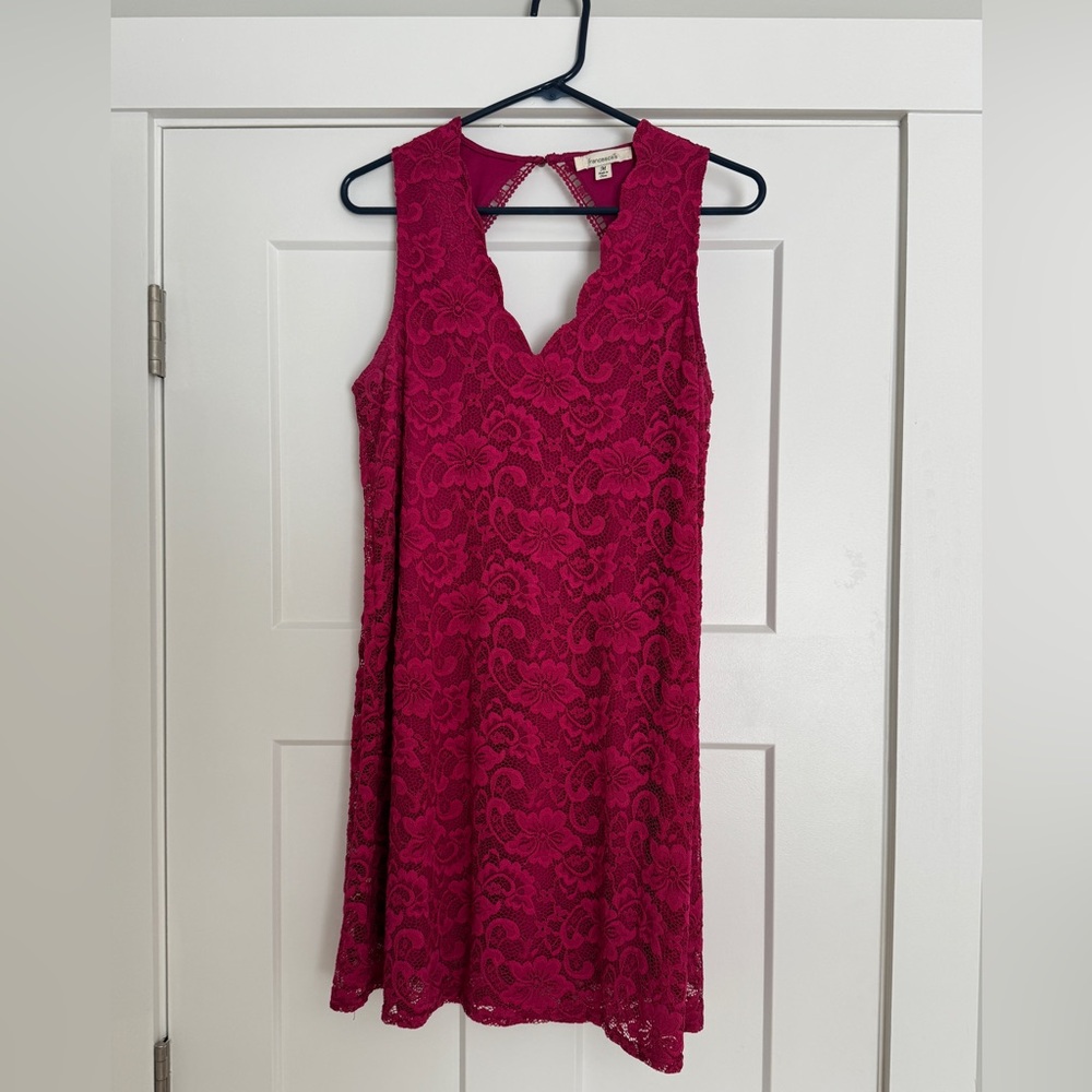 Francesca's Collections Lace Mini Dress - Deep Pink